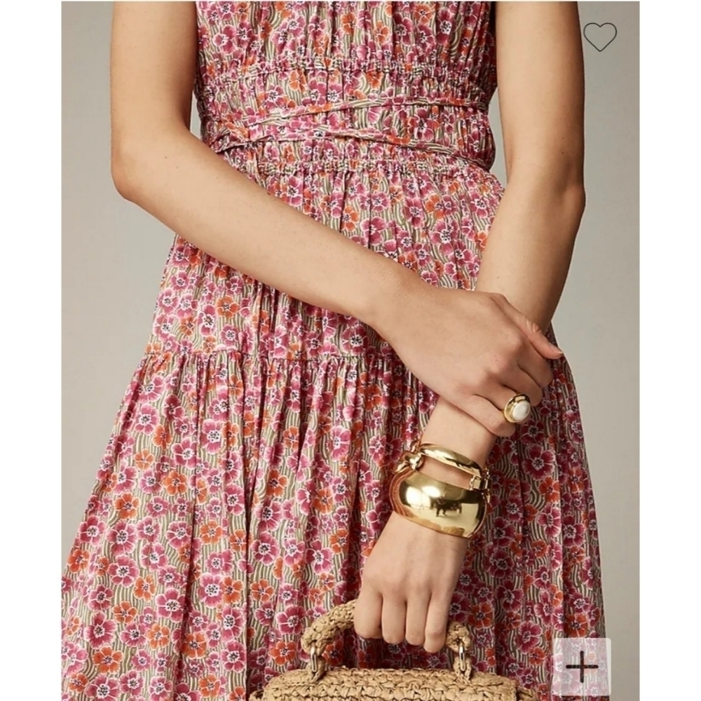 J. Crew Tie-Waist Halter Dress Liberty Ellie Fabric Ellie Ruth Pink Midi Dress - Picture 2 of 13